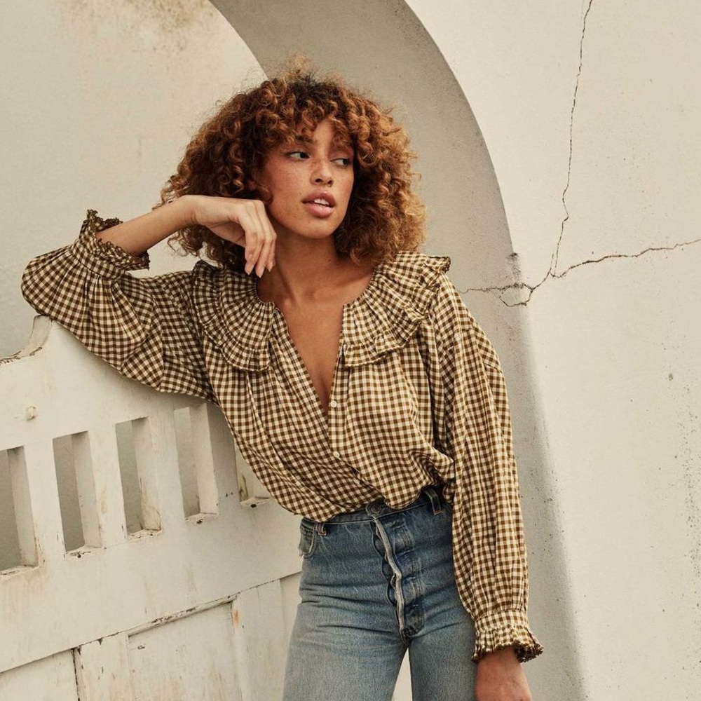 Dôen - Seychelle Green Gingham Top XL